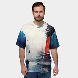 Футболка оверсайз мужская Наш город - коллекция Бело-сине-красный - Хуф и Ся, цвет: 3D-принт — фото 2