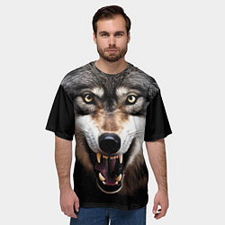 Футболка оверсайз мужская Агрессивный рычащий волк, цвет: 3D-принт — фото 2
