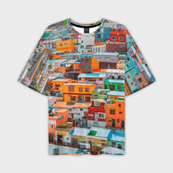 Мужская футболка оверсайз Красочный Камчхон-дон в городе Пусан