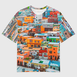 Мужская футболка оверсайз Красочный Камчхон-дон в городе Пусан