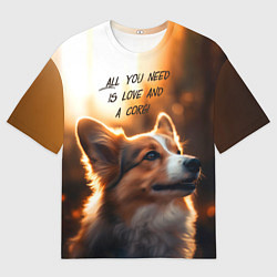 Футболка оверсайз мужская Любовь и корги, цвет: 3D-принт
