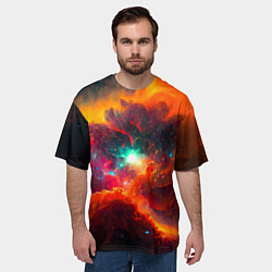 Футболка оверсайз мужская Небула в космосе в оранжевых тонах - нейронная сет, цвет: 3D-принт — фото 2