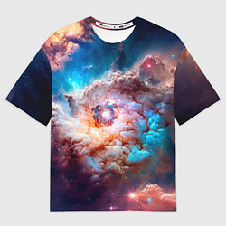 Футболка оверсайз мужская Небула в космосе в голубо-розовых тонах - нейронна, цвет: 3D-принт