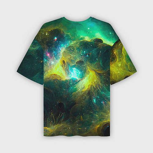Мужская футболка оверсайз Небула в космосе в зеленых тонах - нейронная сеть / 3D-принт – фото 2
