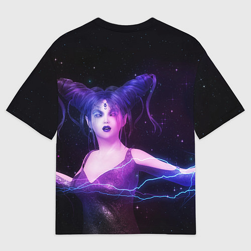 Мужская футболка оверсайз Ведьма с голубыми и розовыми молниями / 3D-принт – фото 2