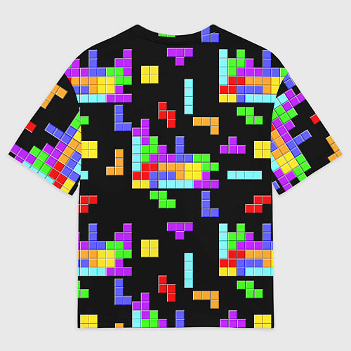 Мужская футболка оверсайз Неоновый тетрис на темном фоне / 3D-принт – фото 2