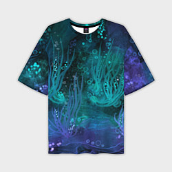 Мужская футболка оверсайз Абстракция: неоновые огни подводного мира