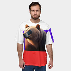 Футболка оверсайз мужская Медведь на флаге России, цвет: 3D-принт — фото 2