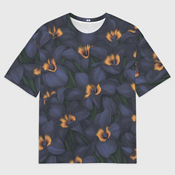 Футболка оверсайз мужская Темно-синие цветы, цвет: 3D-принт
