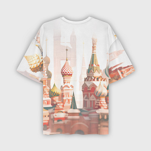 Мужская футболка оверсайз Девушка в кокошнике с косой - кремль / 3D-принт – фото 2