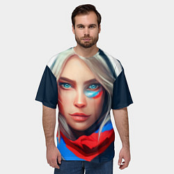 Футболка оверсайз мужская Девушка с голубыми глазами в флаге, цвет: 3D-принт — фото 2