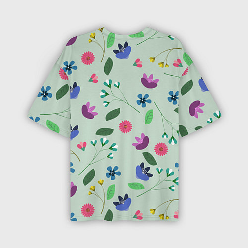Мужская футболка оверсайз Цветы, веточки и листья / 3D-принт – фото 2