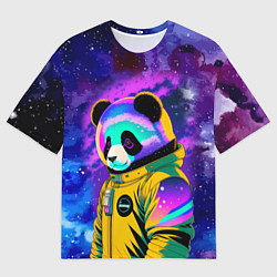 Футболка оверсайз мужская Панда-космонавт в космосе - неон, цвет: 3D-принт