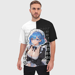 Футболка оверсайз мужская Рем - re zero - иероглифы, цвет: 3D-принт — фото 2