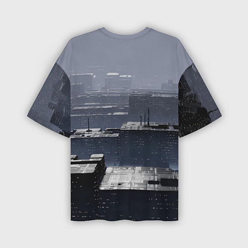 Мужская футболка оверсайз Тёмный металлический город будущего / 3D-принт – фото 2