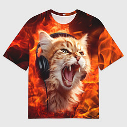 Мужская футболка оверсайз Кот пламенный меломан