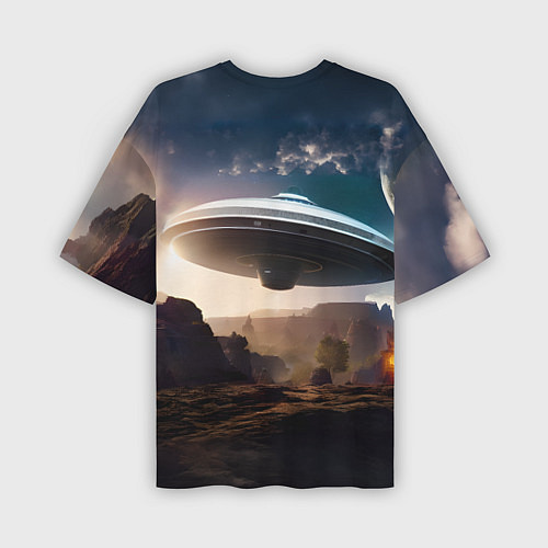 Мужская футболка оверсайз НЛО над горами / 3D-принт – фото 2