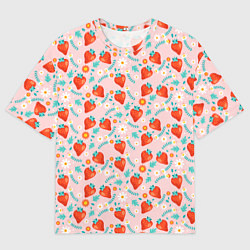 Футболка оверсайз мужская Паттерн клубника и цветы, цвет: 3D-принт