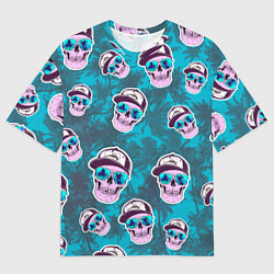 Мужская футболка оверсайз Черепа в очках и пальмы