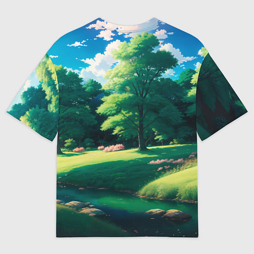 Мужская футболка оверсайз Пейзаж в стиле аниме / 3D-принт – фото 2