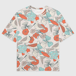 Мужская футболка оверсайз Птички и маки