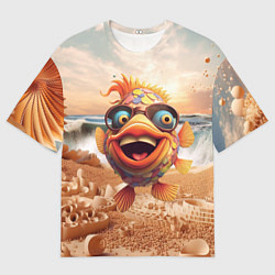 Мужская футболка оверсайз Большой мультяшный карп