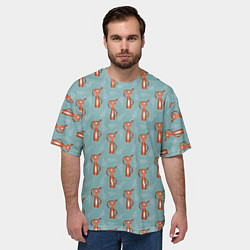 Футболка оверсайз мужская Тигр на голубом фоне, цвет: 3D-принт — фото 2