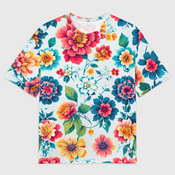 Мужская футболка оверсайз Цветочный узор красивый
