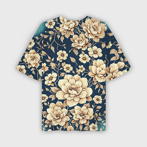 Мужская футболка оверсайз Золотые цветы узор / 3D-принт – фото 2