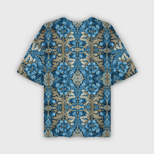 Мужская футболка оверсайз Сине-золотой цветочный узор / 3D-принт – фото 2