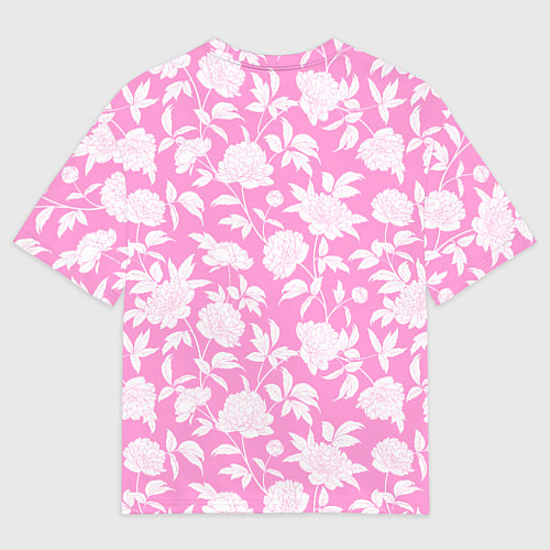 Мужская футболка оверсайз Паттерн белые пионы / 3D-принт – фото 2