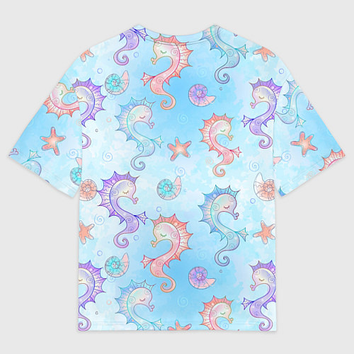 Мужская футболка оверсайз Морские коньки - паттерн / 3D-принт – фото 2