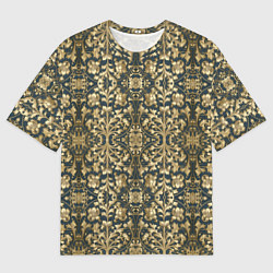 Мужская футболка оверсайз Объемный золотой цветочный узор