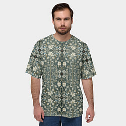 Футболка оверсайз мужская Белые цветочки на сером фоне, цвет: 3D-принт — фото 2