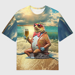 Футболка оверсайз мужская Карп на берегу пьет пиво, цвет: 3D-принт