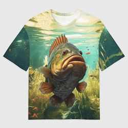 Футболка оверсайз мужская Карп в озере, цвет: 3D-принт