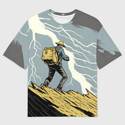 Мужская футболка оверсайз Дурак на горе ловит молнию