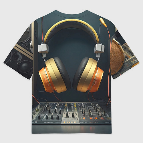 Мужская футболка оверсайз Золотые наушники / 3D-принт – фото 2
