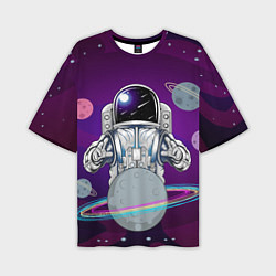 Мужская футболка оверсайз Космонавт с планетами и звездами
