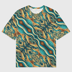 Мужская футболка оверсайз Голубые и оранжевые переливы