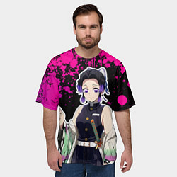 Футболка оверсайз мужская Шинобу кочо - неоновые брызги, цвет: 3D-принт — фото 2