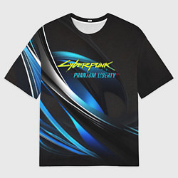 Футболка оверсайз мужская Cyberpunk 2077 phantom liberty blue abstract, цвет: 3D-принт