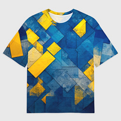 Футболка оверсайз мужская Синяя и жёлтая геометрия, цвет: 3D-принт