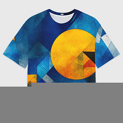 Мужская футболка оверсайз Жёлтая и синяя геометрия