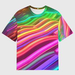 Мужская футболка оверсайз Неоновые радужные волны