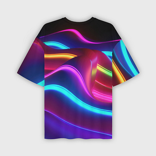 Мужская футболка оверсайз Неоновые волны фиолетового оттенка / 3D-принт – фото 2