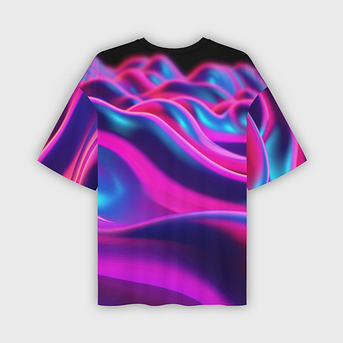 Мужская футболка оверсайз Фиолетовые неоновые волны / 3D-принт – фото 2