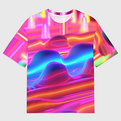 Футболка оверсайз мужская Неоновые объемные волны, цвет: 3D-принт
