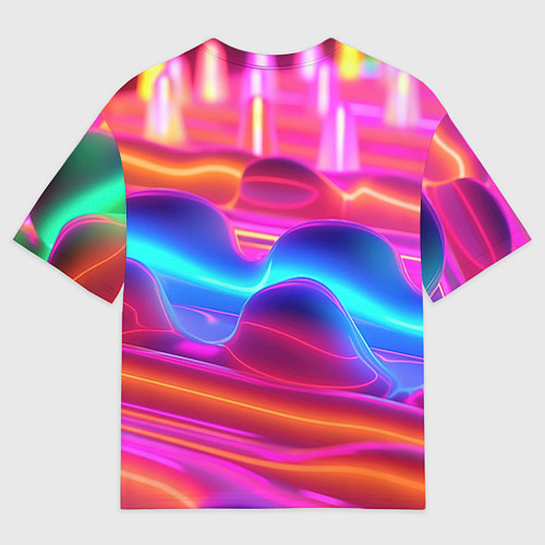 Мужская футболка оверсайз Неоновые объемные волны / 3D-принт – фото 2