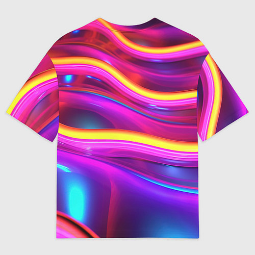 Мужская футболка оверсайз Неоновые светящиеся волны / 3D-принт – фото 2